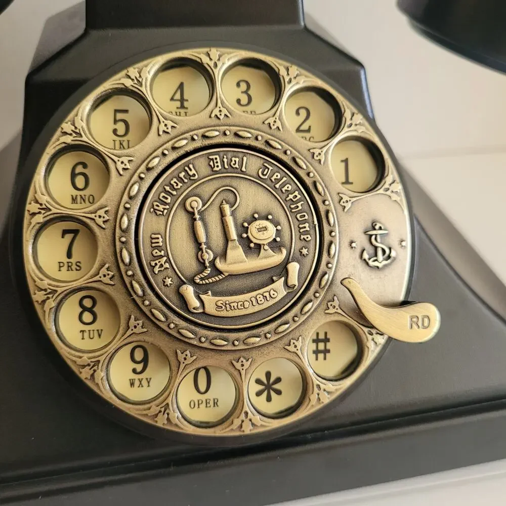 Black Retro Push Button Telephone Gold Rotary Dial Landline Decor Pottery Barn